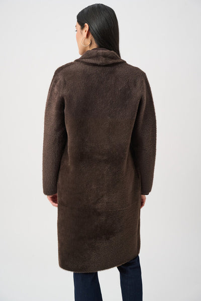 Joseph Ribkoff 263973 Feather Yarn Knit Coat with Faux Fur Collar