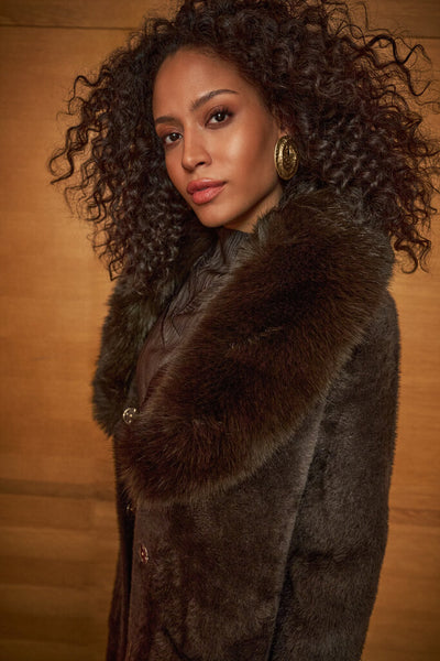 Joseph Ribkoff 263973 Feather Yarn Knit Coat with Faux Fur Collar
