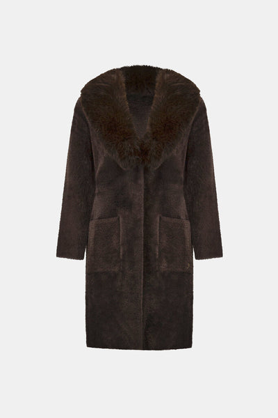 Joseph Ribkoff 263973 Feather Yarn Knit Coat with Faux Fur Collar
