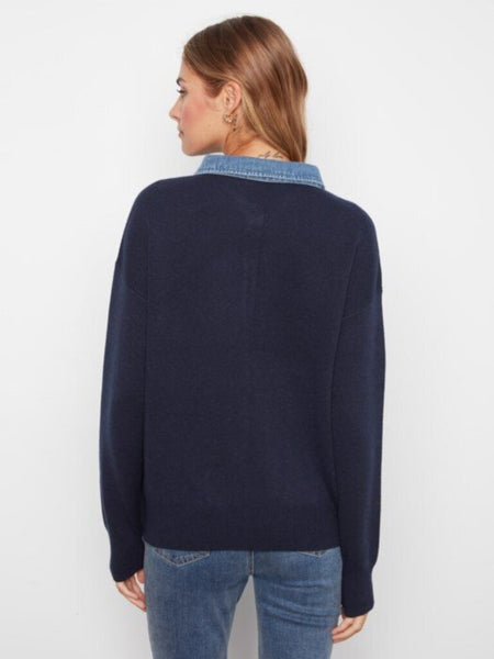 Charlie B Denim Trim Polo Sweater