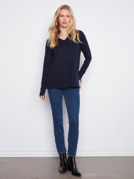 Charlie B V-Neck Sweater - Navy