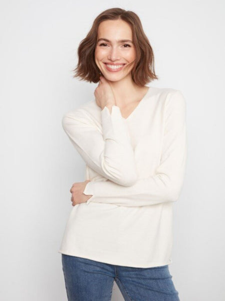 Charlie B V-Neck Sweater - Ecru