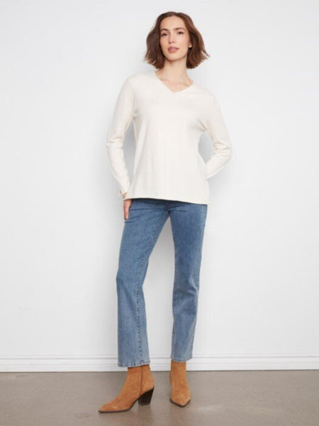 Charlie B V-Neck Sweater - Ecru