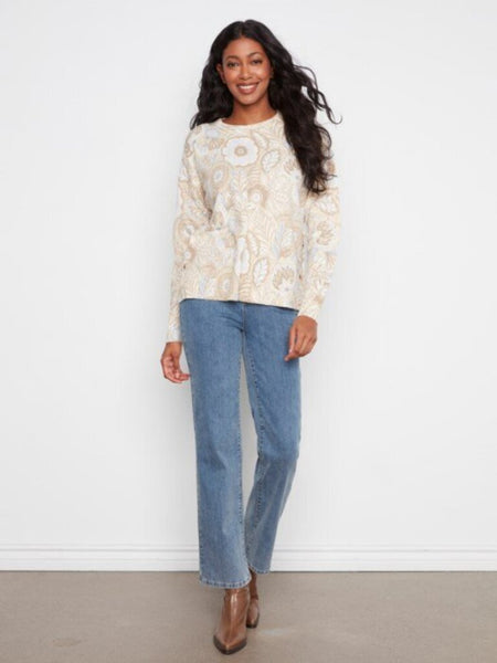 Charlie B Floral Print Side Button Sweater