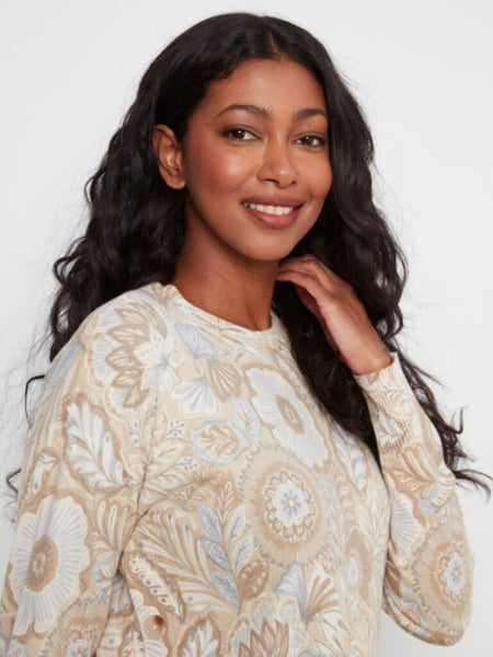 Charlie B Floral Print Side Button Sweater