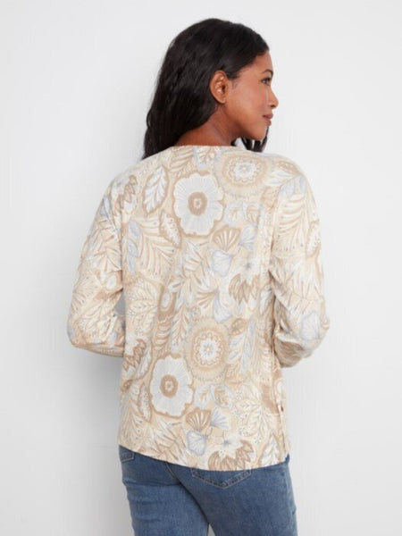 Charlie B Floral Print Side Button Sweater