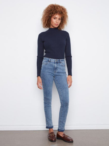 Charlie B Straight Leg Cuffed Denim - Medium Blue
