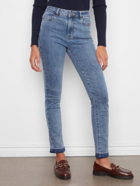 Charlie B Straight Leg Cuffed Denim - Medium Blue