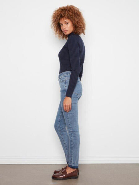 Charlie B Straight Leg Cuffed Denim - Medium Blue