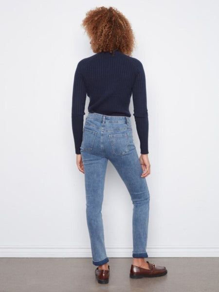 Charlie B Straight Leg Cuffed Denim - Medium Blue