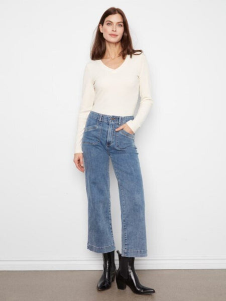 Charlie B Cropped Wide Leg Stretch Jeans