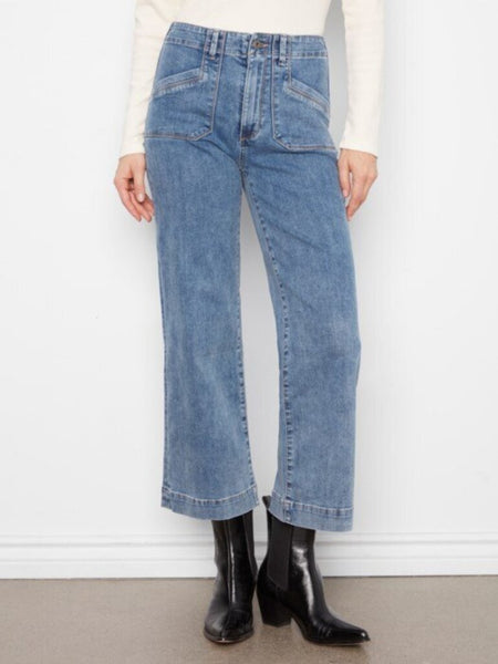 Charlie B Cropped Wide Leg Stretch Jeans