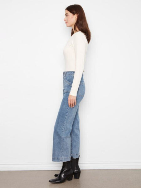 Charlie B Cropped Wide Leg Stretch Jeans