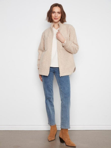Charlie B Bouclé Zip Up Jacket - Almond