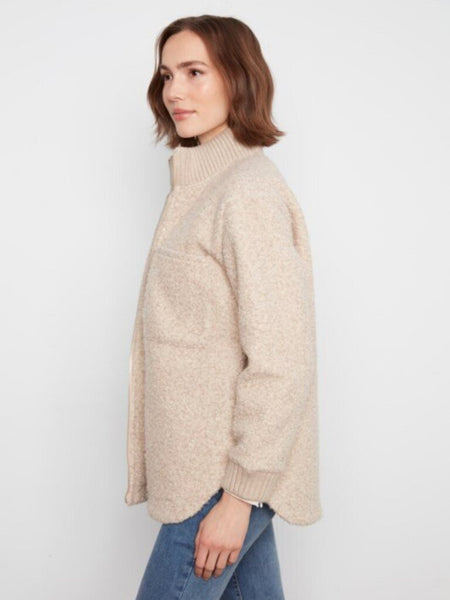 Charlie B Bouclé Zip Up Jacket - Almond