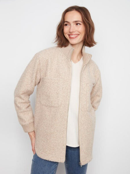 Charlie B Bouclé Zip Up Jacket - Almond
