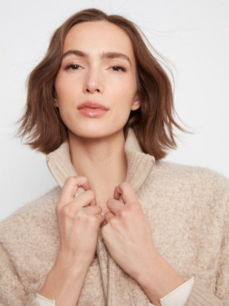 Charlie B Bouclé Zip Up Jacket - Almond