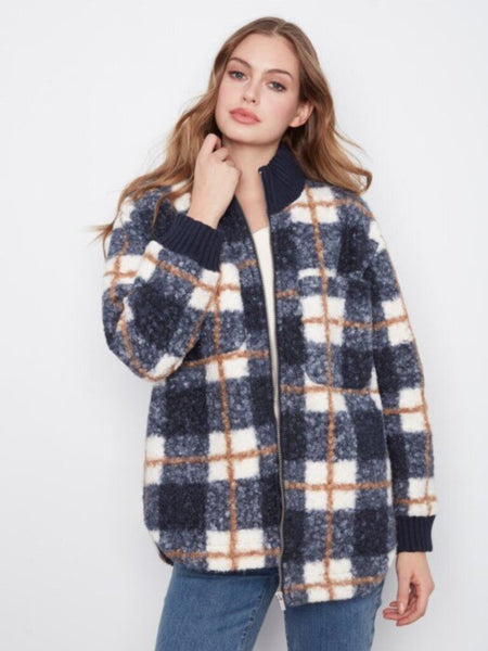 Charlie B Boucle Zip Up Jacket - Midnight Plaid