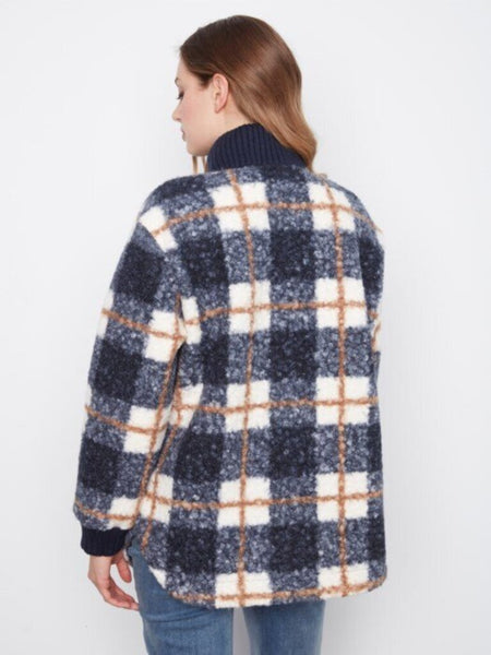 Charlie B Boucle Zip Up Jacket - Midnight Plaid