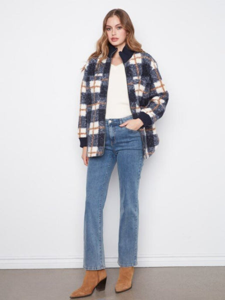 Charlie B Boucle Zip Up Jacket - Midnight Plaid