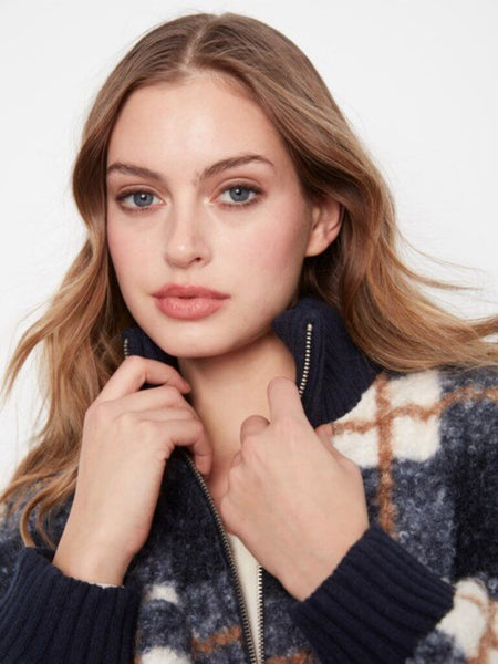Charlie B Boucle Zip Up Jacket - Midnight Plaid