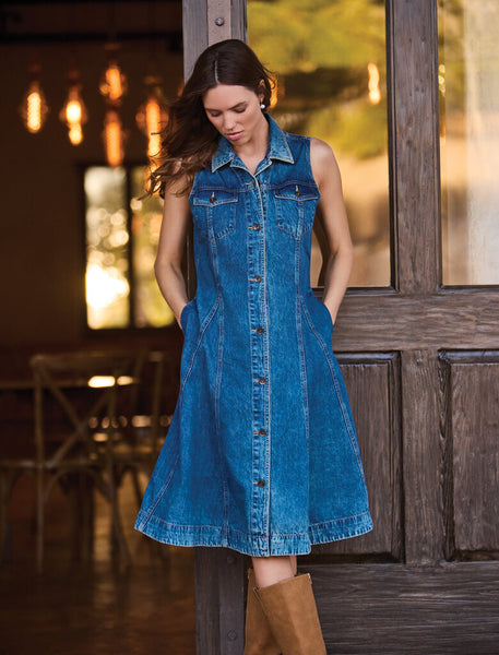 Tribal Flowy Button Front Denim Dress