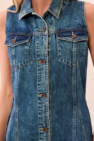 Tribal Flowy Button Front Denim Dress