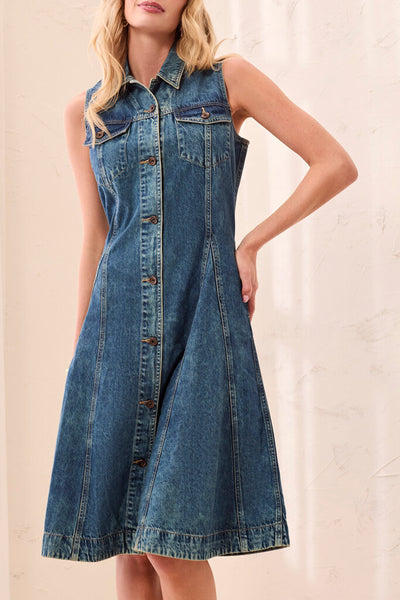 Tribal Flowy Button Front Denim Dress