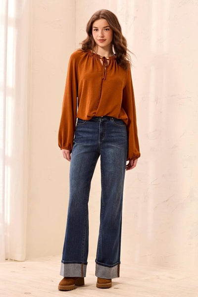 Tribal 'Brooke' Cuffed Palazzo Jeans - Dusk