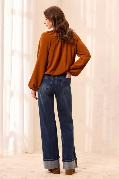 Tribal 'Brooke' Cuffed Palazzo Jeans - Dusk