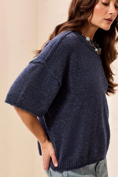 Tribal Drop Shoulder Elbow Sleeve Sweater - Nightfall