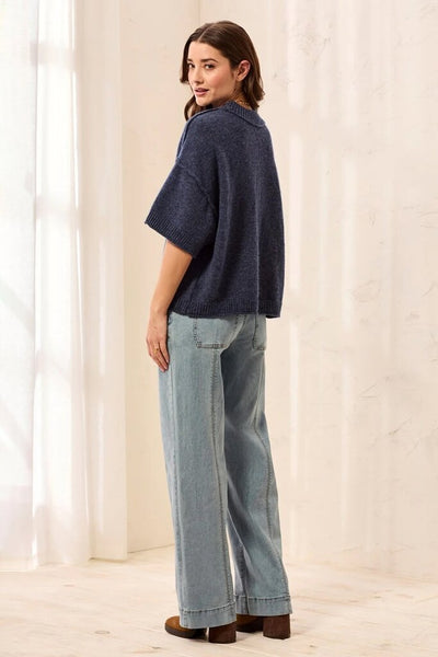 Tribal Drop Shoulder Elbow Sleeve Sweater - Nightfall