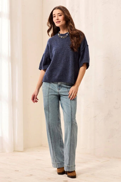 Tribal Drop Shoulder Elbow Sleeve Sweater - Nightfall