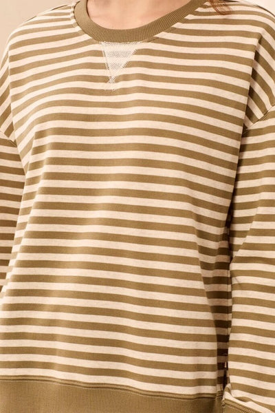 Tribal Striped Crew Neck Drop Shoulder Top - Aloe