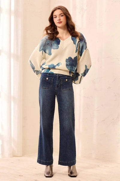 Tribal 'Sophia' Curvy Straight Patch Pocket Jeans - Dusk