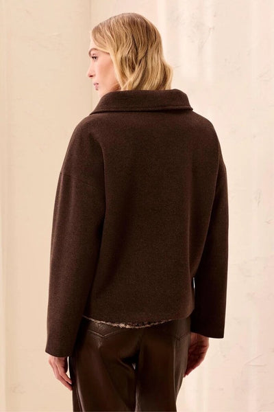 Tribal Lofty Knit Funnel Neck Jacket - Saddle Brown
