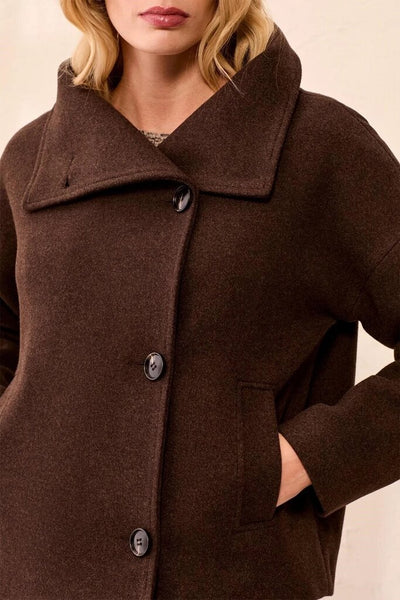 Tribal Lofty Knit Funnel Neck Jacket - Saddle Brown