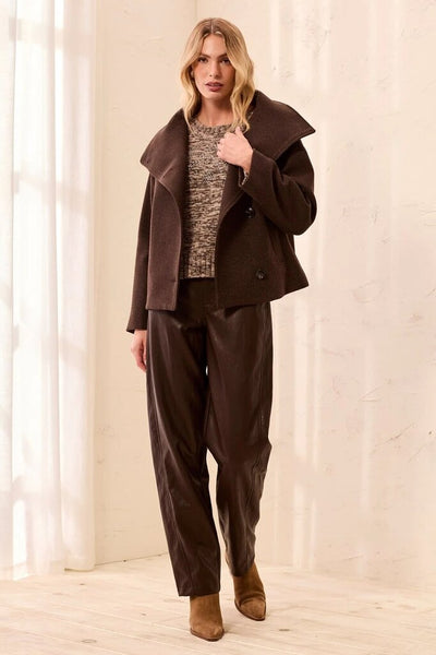 Tribal Lofty Knit Funnel Neck Jacket - Saddle Brown