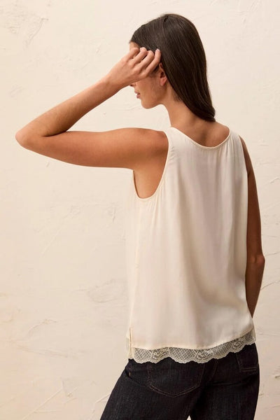 Tribal Satin Feel Lace Trim V-Neck Cami - Cream