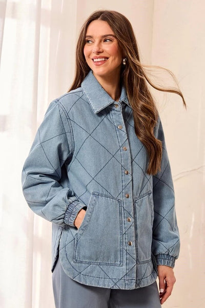 Tribal Quilted Snap Front Denim Jacket