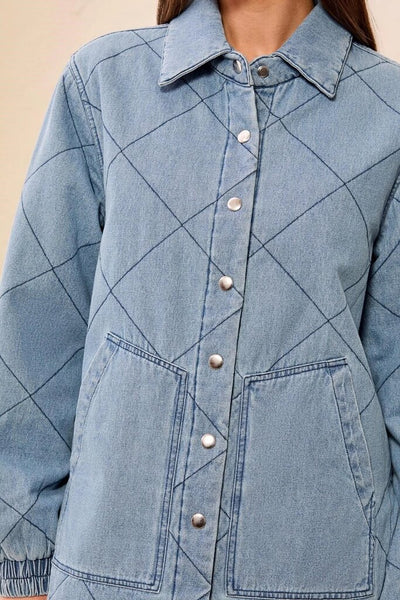 Tribal Quilted Snap Front Denim Jacket