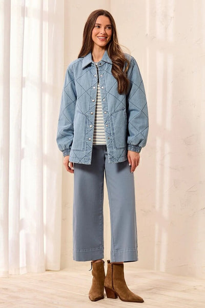 Tribal Quilted Snap Front Denim Jacket