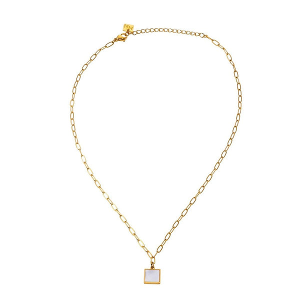 Hackney Nine 'Annabella' Metal & Shell Square Pendant on Paper-Clip Chain