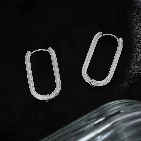 Hackney Nine 'Chanda' Rounded Corner Rectangular Hoops - Silver