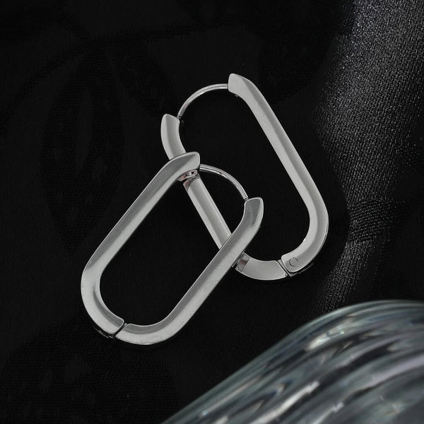 Hackney Nine 'Chanda' Rounded Corner Rectangular Hoops - Silver