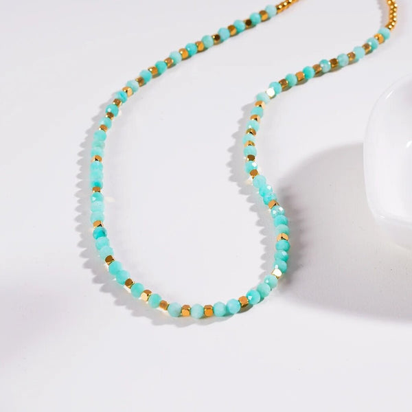 Hackney Nine 'Constance' Amazonite Stones & Gold Beaded Necklace