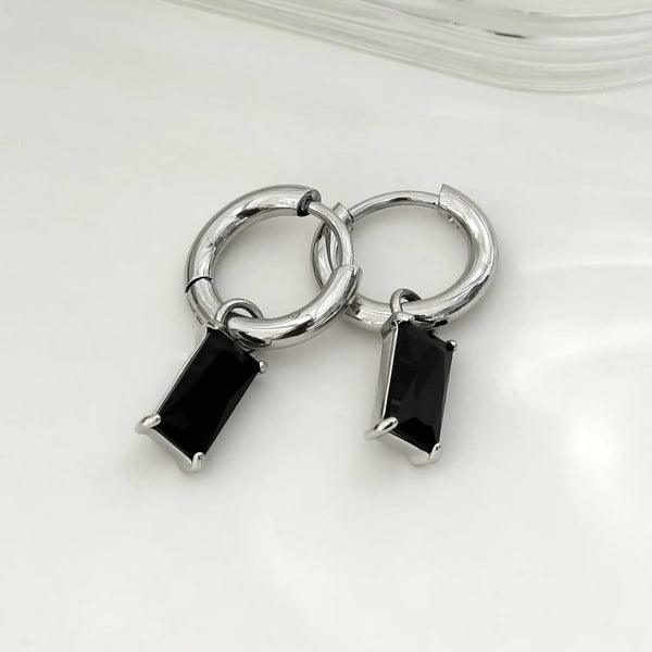 Hackney Nine 'Daysia' Black Crystal Drop Earrings - Silver