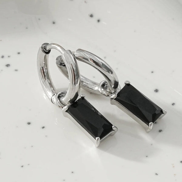 Hackney Nine 'Daysia' Black Crystal Drop Earrings - Silver