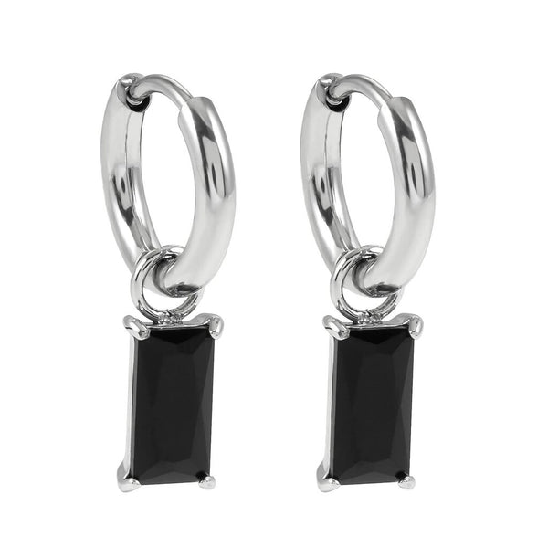 Hackney Nine 'Daysia' Black Crystal Drop Earrings - Silver