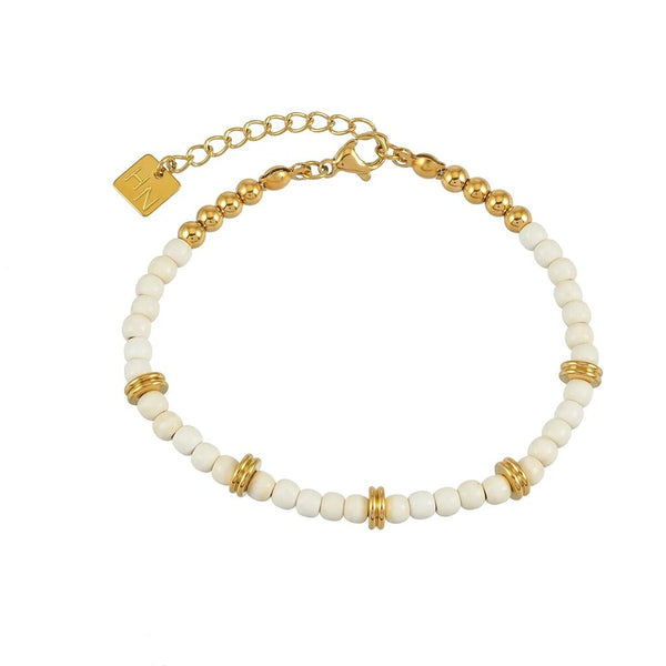 Hackney Nine 'Jamilah' White Turquoise Stones and Gold Beaded Bracelet